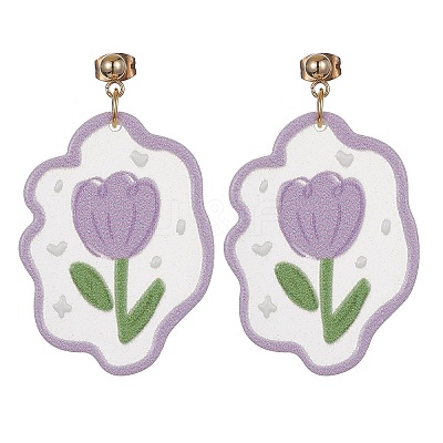 6 Pair 6 Style Acrylic Flower Dangle Stud Earrings EJEW-JE05471-1
