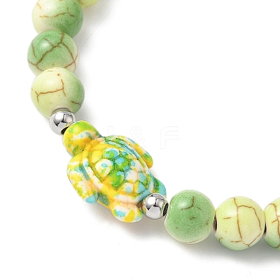 Baking Paint Synthetic Turquoise Round & Tortoise Beads Stretch Bracelets for Men Women BJEW-JB12340-03-1