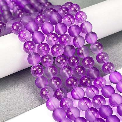 Frosted Transparent Glass Bead Strands GLAA-P065-8mm-15-1