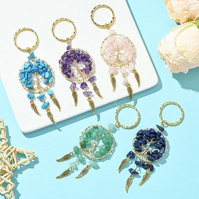5Pcs 5 Styles Woven Net/Web with Wing Pendant Keychain KEYC-FZ00023-1