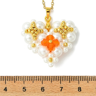 Imitate Austrian Crystal Bicone Glass & Glass Pearl Beaded Heart Pendant 304 Stainless Steel Cable Chain Necklaces for Women NJEW-MZ00154-1