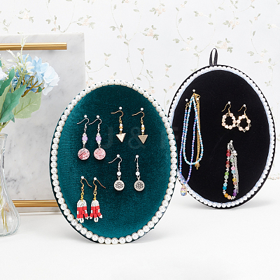 Oval Velvet Cover MDF Jewelry Display Stands ODIS-WH0025-105-1