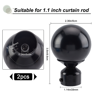 2Pcs Iron Round Curtain Rod Finials FIND-GF0002-96A-1
