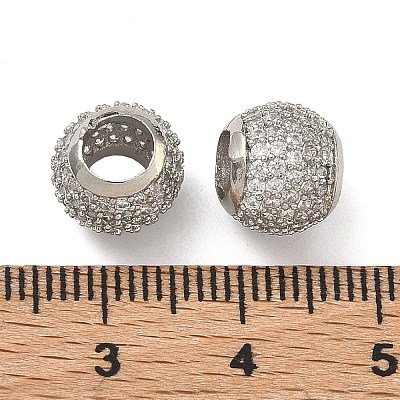 Barrel Brass Clear Cubic Zirconia European Beads KK-D228-16P-1