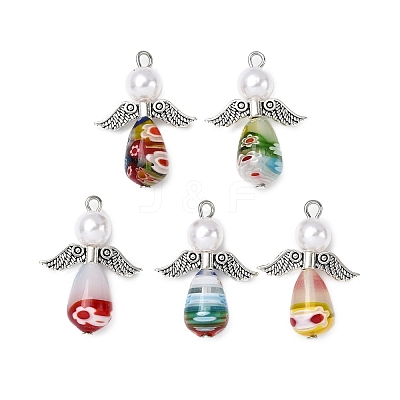 Handmade Millefiori Glass Pendants PALLOY-JF04573-01-1