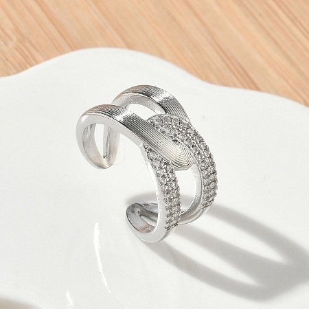 Brass Micro Pave Cubic Zirconia Cuff Open Rings RJEW-C163-15P-1