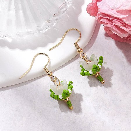 Flower Handmade Glass Seed Beads & Acrylic Beads Dangle Earrings EJEW-MZ00359-04-1