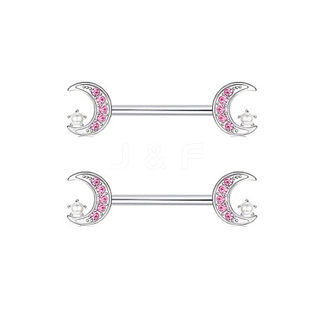 304 Stainless Steel Pink Cubic Zirconia Nipple Rings WGE5BE3-03-1