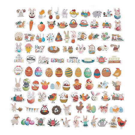 100Pcs 100 Styles Easter Theme Cartoon Paper Sticker Label Set STIC-P004-13-1