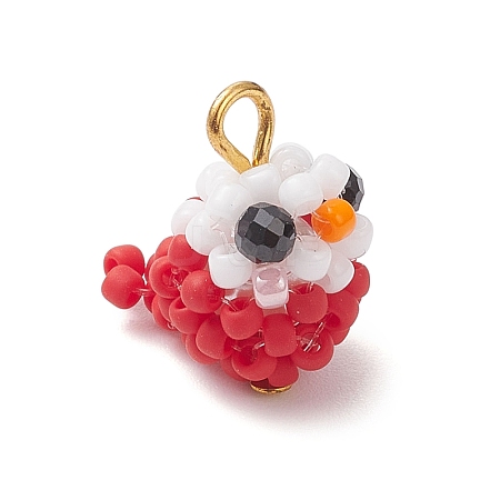 Glass Seed Beaded Bird Charms PALLOY-MZ00971-04-1