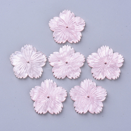  Jewelry Beads Findings Cellulose Acetate(Resin) Beads, Flower, Pink, 26.5x27.5x3mm, Hole: 1.5mm