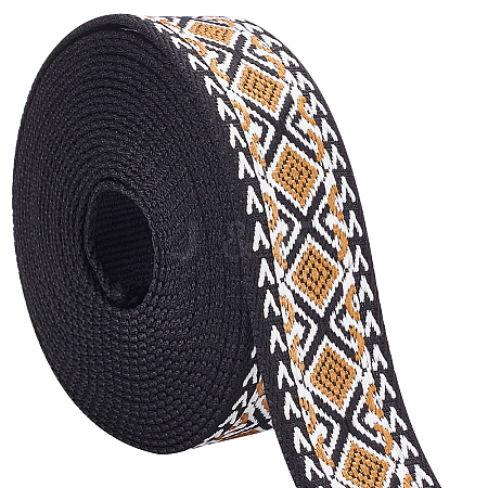 5 Yards Ethnic Style Polyester Jacquard Rhombus Ribbon OCOR-WH0090-043-1