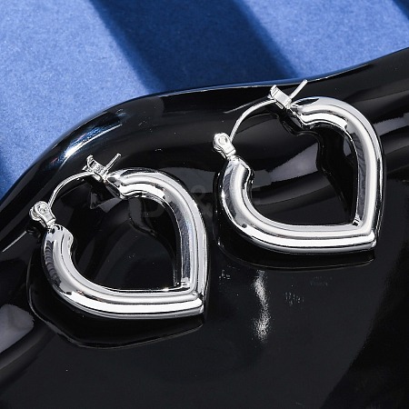 Heart 304 Stainless Steel Hoop Earrings for Women EJEW-A125-36S-1