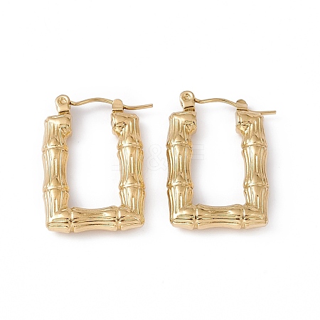Ion Plating(IP) 304 Stainless Steel Rectangle with Bamboo Hoop Earrings for Women EJEW-G314-09G-1