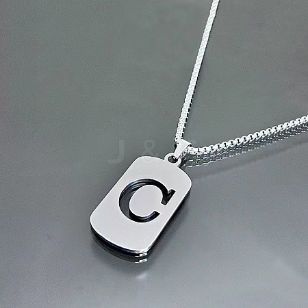 Rectangle with Laser Cut Letter 201 Stainless Steel Initial Pendant Necklaces WGA5E8C-03-1