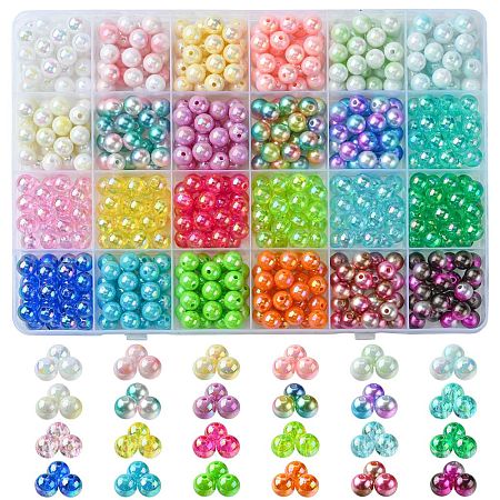 DIY 600Pcs 24 Styles Round Acrylic & Plastic Beads Jewelry Making Findings Kit DIY-FS0005-63-1