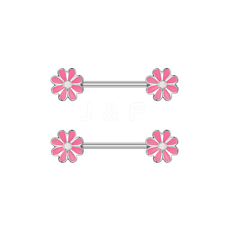 304 Stainless Steel Enamel Flower Nipple Barbells WG20A72-02-1