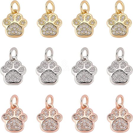 SUPERFINDINGS 10Pcs 5 Style Brass Micro Pave Clear Cubic Zirconia Pendants KK-FH0004-76-1