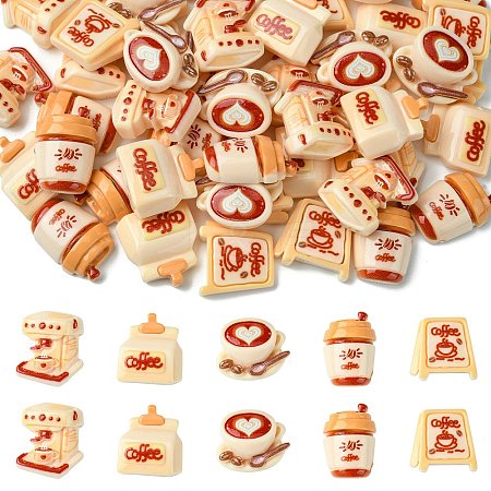 50Pcs 5 Styles Coffee Theme Opaque Resin Decoden Cabochons FIND-CJ0011-15-1