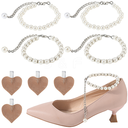 2 Sets 2 Styles Plastic Imitation Pearl Beaded Shoelace Bands FIND-GF0007-06B-1