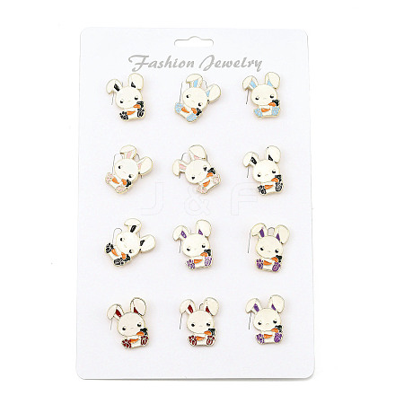 12Pcs 5 Colors Rabbit with Carrot Enamel Pins JEWB-A033-13G-1
