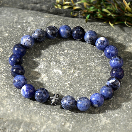 Natural Sodalite Round Beads Stretch Bracelets GN0417-2-1