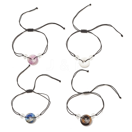 Natural Gemstone Pi Disc Braided Bead Bracelet for Women BJEW-JB08307-1