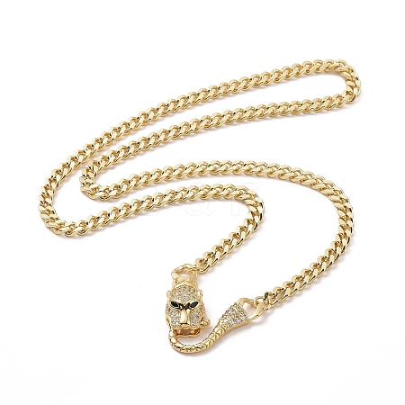 Cubic Zirconia Leopard Pendant Necklace with Brass Curb Chains for Women NJEW-G096-01G-02-1