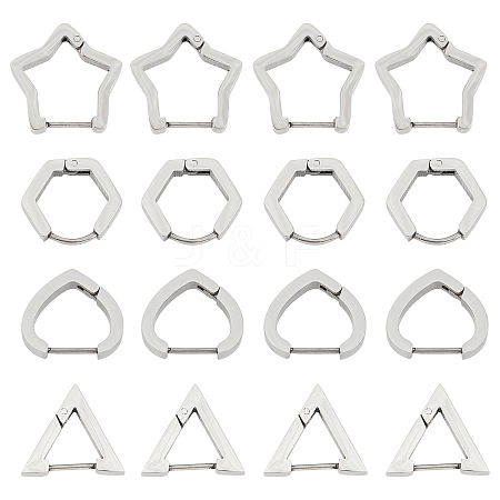 8Pairs 4 Styles 304 Stainless Steel Huggie Hoop Earrings STAS-UN0021-60P-1