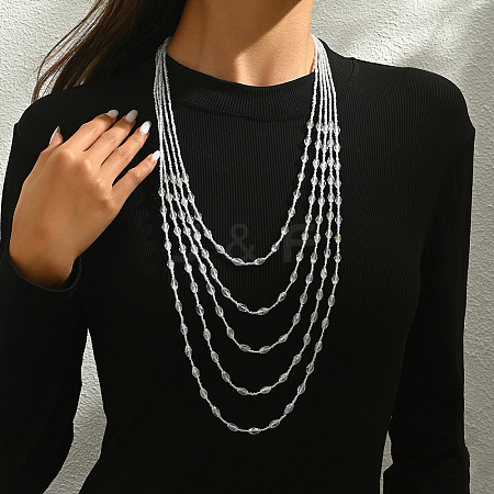 Bohemian Style Plastic Long Bicone Beads Multi Layered Necklaces for Women's Daily Parties DF6907-1-1