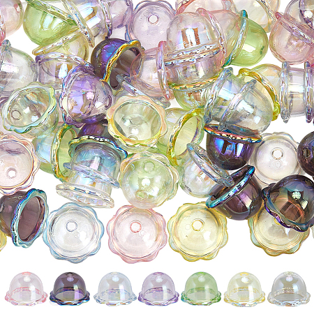 70Pcs 7 Colors UV Plating Acrylic Bead Caps OACR-SP0001-60-1