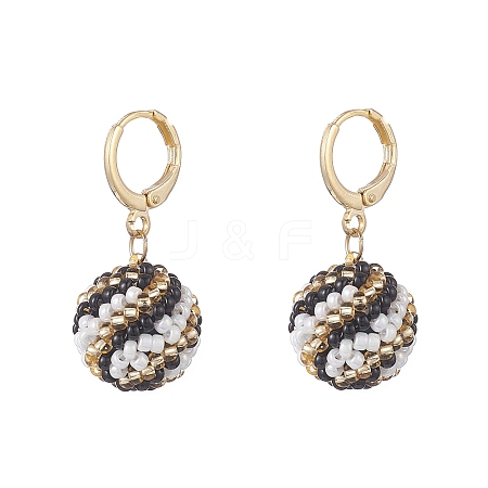 Handmade MIYUKI Japanese Seed Braided Round Ball Dangle Leverback Earrings EJEW-MZ00073-03-1