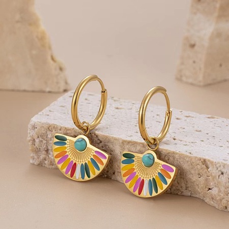 Alloy Enamel Fan Hoop Earrings FS-WGDB6C8-01-1
