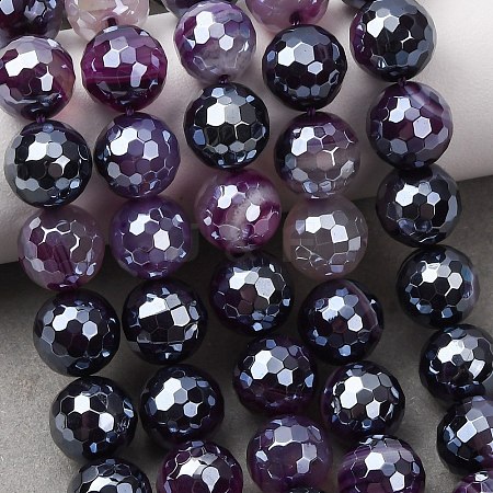 Electroplated Natural Agate Beads Strands G-B191-A07-10mm-10-1