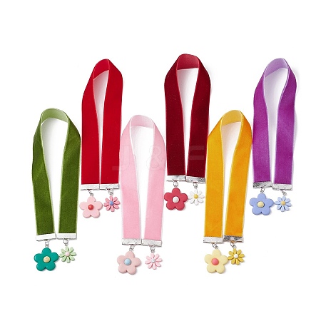 6Pcs 6 Colors Velvet Ribbon Bookmarks AJEW-JK00268-1