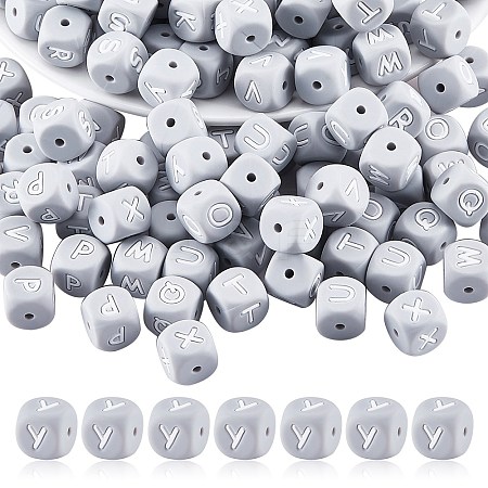 20Pcs Grey Cube Letter Silicone Beads 12x12x12mm Square Dice Alphabet Beads with 2mm Hole Spacer Loose Letter Beads for Bracelet Necklace Jewelry Making JX436Y-1