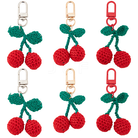 CRASPIRE 6Pcs 3 Colors Cherry Wool Knitting Pendant Decorations HJEW-CP0001-06-1
