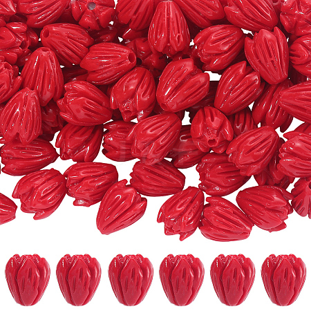 100Pcs Dyed Synthetic Coral Carved Beads CORA-SC0001-14-1