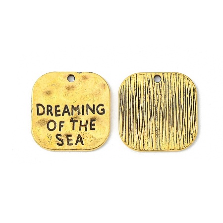 Hammered Square Carved Word Dreaming of the Sea Tibetan Style X-PALLOY-A15333-AG-NF-1