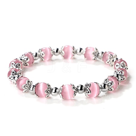 Pink Cat Eye Round Beaded Stretch Bracelets for Women JT2459-16-1