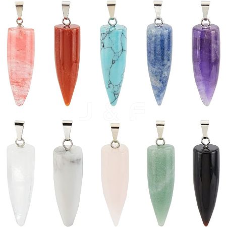 Olycraft 10Pcs 10 Style Natural & Synthetic Gemstone Pointed Pendants G-OC0003-07-1