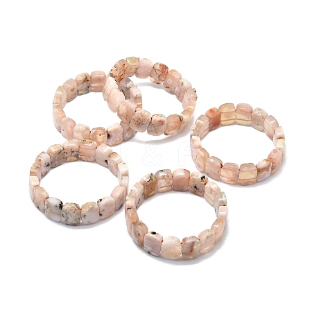 Natural Cherry Blossom Agate Rectangle Beaded Stretch Bracelet BJEW-E379-03A-01-1