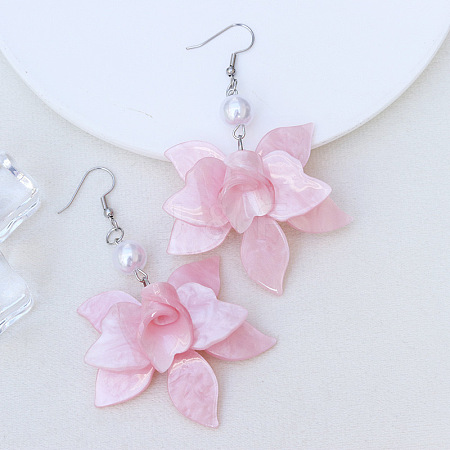 Bohemian Style Petal Patchwork Acrylic Flower Earrings with Water Ripple Design HF8489-2-1