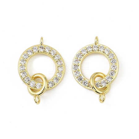 Brass Micro Pave Clear Cubic Zirconia Ring Connector Charms KK-H527-25G-1