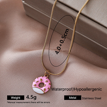 304 Stainless Steel Enamel Donut Pendant Necklaces for Women FB4666-6-1