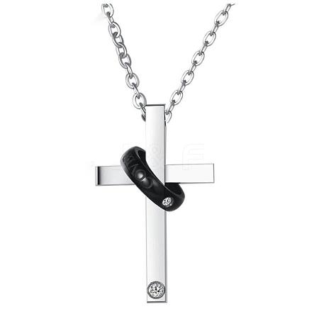 Stainless Steel Cross with Word Cover me with Love Pendant Necklace JN1130A-1