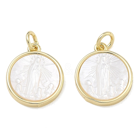 Rack Plating Brass & Natural White Shell Pendants SH-CBA6629-32G-1