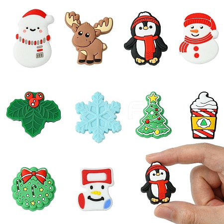10Pcs 10 Styles Christmas Food Grade Eco-Friendly Silicone Focal Beads SIL-YW0001-30-1