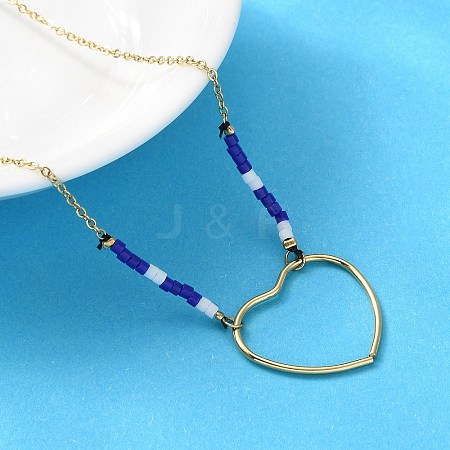 304 Stainless Steel & Blue Glass Beads Pendant Necklaces for Women NJEW-A045-26B-G-1