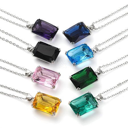 Rectangle Brass Pave Cubic Zirconia Pendant Necklaces for Women NJEW-G156-01P-1